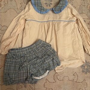 Kids Cream and Blue Plaid Matching Set